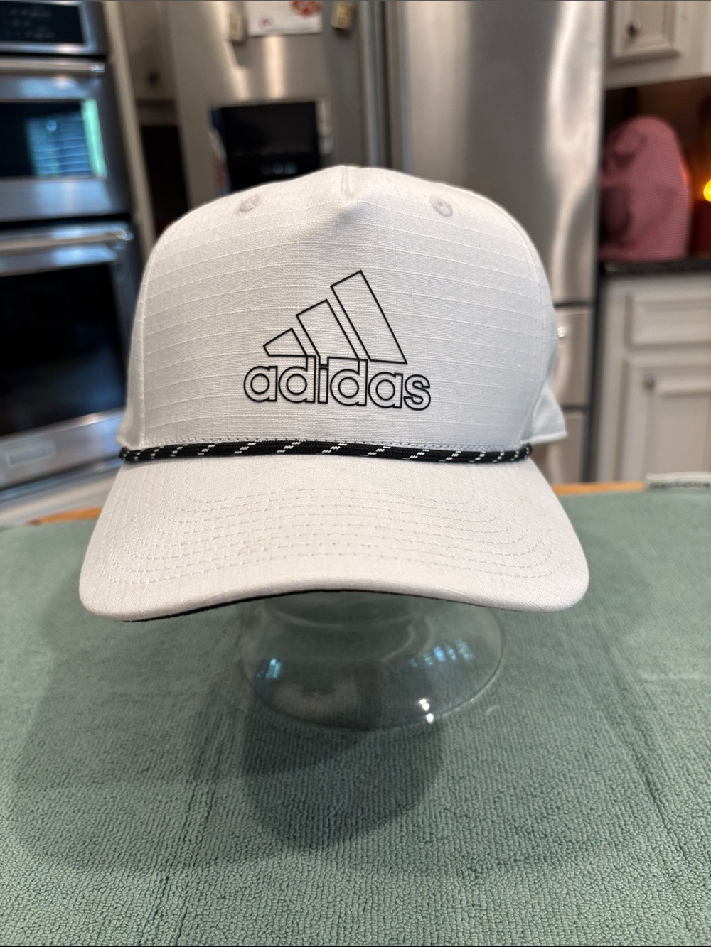 Adidas White Cap with Black Logo and Rope Trim